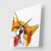 Fox-Aquarell Quadratische Wanduhr (Winkel)