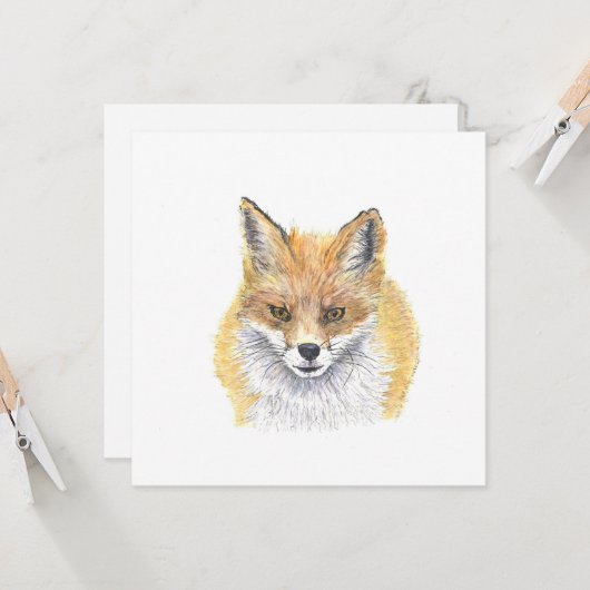 Fox - Aquarellkunst Karte (Vorderseite/Rückseite Beispiel)