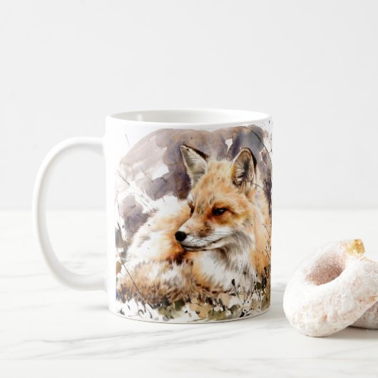 Fox Art Aquarell Tasse, Fuchs Liebesgeschenk Wildn Kaffeetasse (Mit Donut)