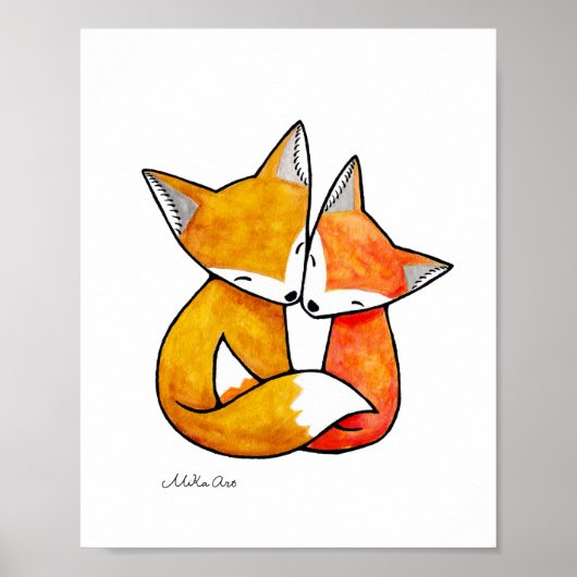 Fox Art Print Red Fox Couple Illustration Poster (Vorne)