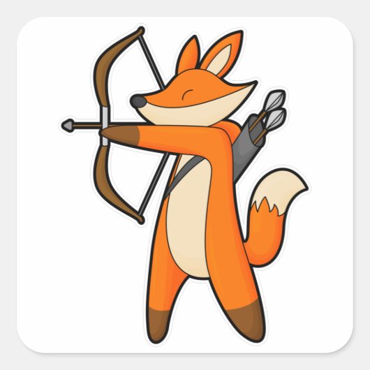 Fox as Archer mit Arrow & Bow Quadratischer Aufkleber (Vorderseite)