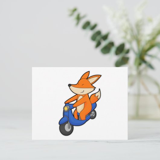 Fox as Biker with Scooter Postkarte (Stehend Vorderseite)