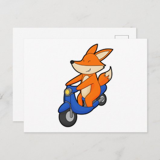 Fox as Biker with Scooter Postkarte (Vorne/Hinten)