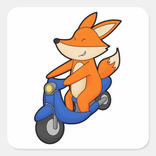 Fox as Biker with Scooter Quadratischer Aufkleber (Vorderseite)