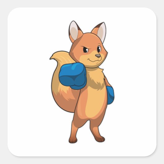 Fox as Boxer mit Boxhandschuhen Quadratischer Aufkleber (Vorderseite)