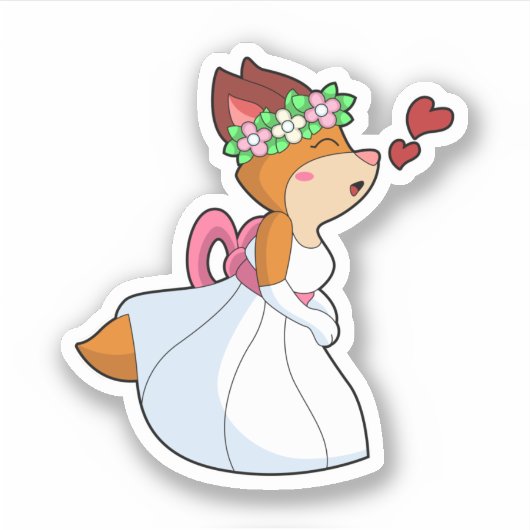 Fox as Bride mit Hochzeitskleid & Blume Wrea Aufkleber (Vorderseite)