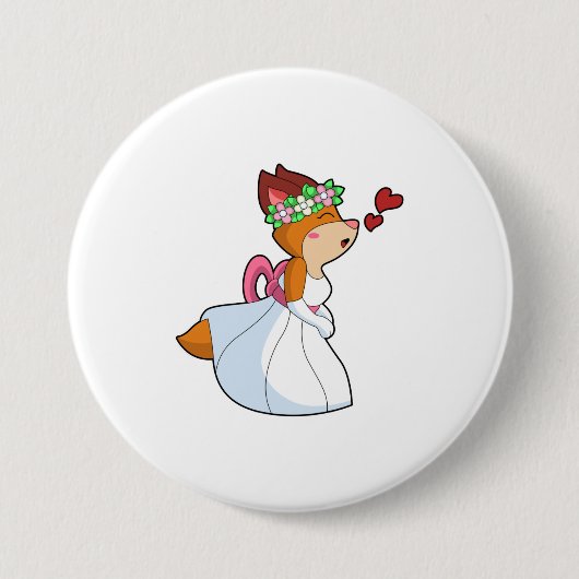 Fox as Bride mit Hochzeitskleid & Blume Wrea Button (Vorderseite)