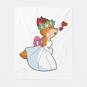 Fox as Bride mit Hochzeitskleid & Blume Wrea Fleecedecke