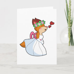 Fox as Bride mit Hochzeitskleid & Blume Wrea Karte
