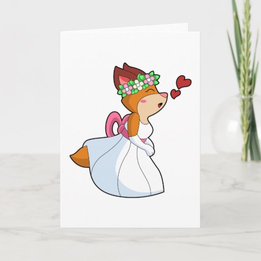Fox as Bride mit Hochzeitskleid & Blume Wrea Karte (Vorderseite)