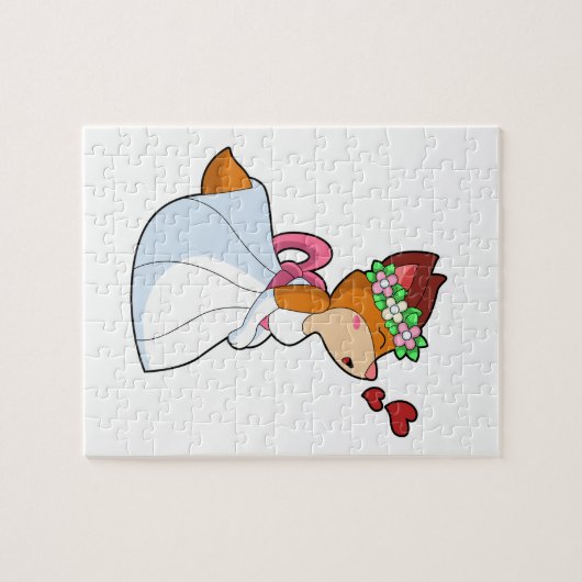 Fox as Bride mit Hochzeitskleid & Blume Wrea Puzzle (Horizontal)
