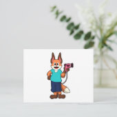 Fox as Fresser mit Haartrockner Postkarte (Stehend Vorderseite)