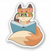 Fox as Nerd with Book & Glasses Aufkleber (Vorderseite)