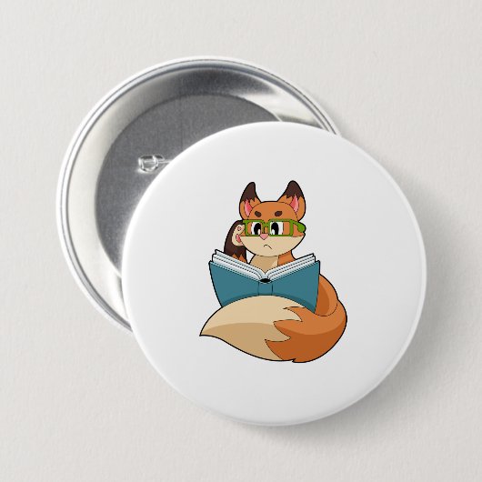 Fox as Nerd with Book & Glasses Button (Vorne & Hinten)