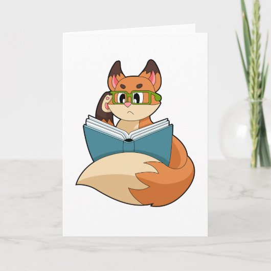 Fox as Nerd with Book & Glasses Karte (Vorderseite)