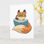 Fox as Nerd with Book & Glasses Karte (Gelbe Blume)