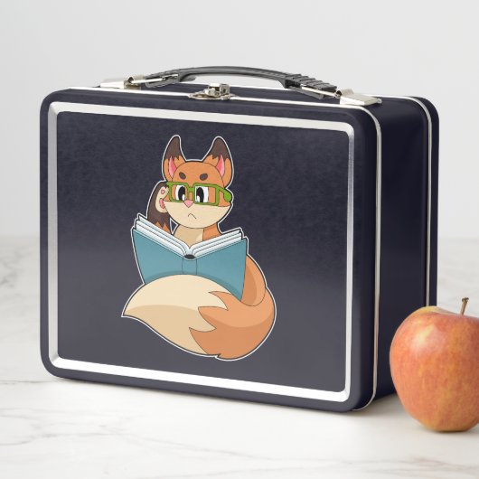 Fox as Nerd with Book & Glasses Metall Brotdose (Beispiel)