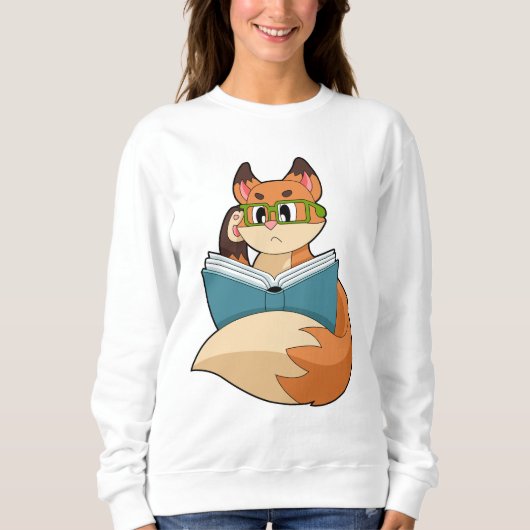 Fox as Nerd with Book & Glasses Sweatshirt (Vorderseite)