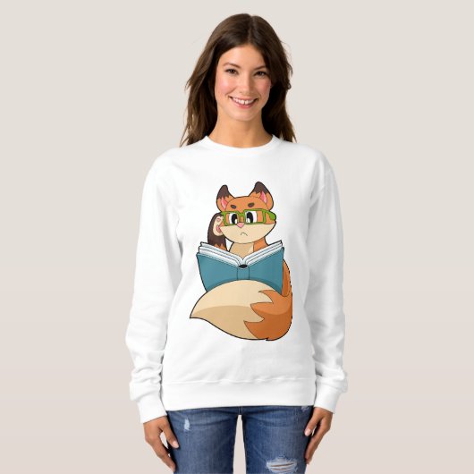 Fox as Nerd with Book & Glasses Sweatshirt (Vorne ganz)