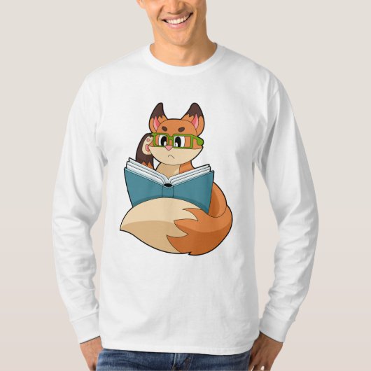 Fox as Nerd with Book & Glasses T-Shirt (Vorderseite)
