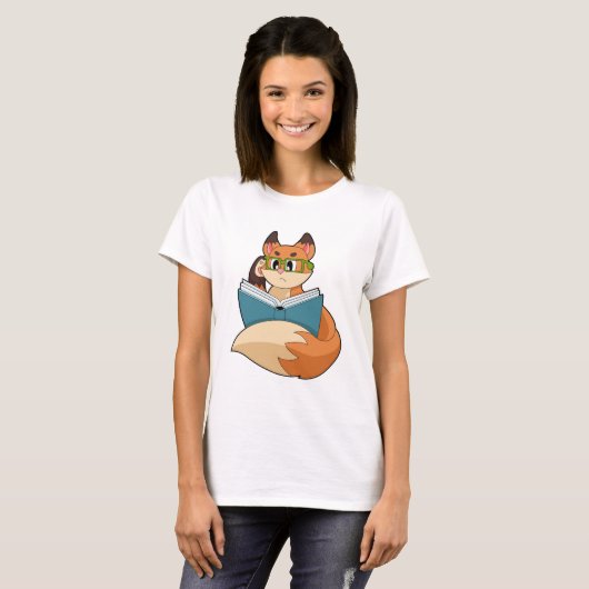 Fox as Nerd with Book & Glasses T-Shirt (Vorne ganz)