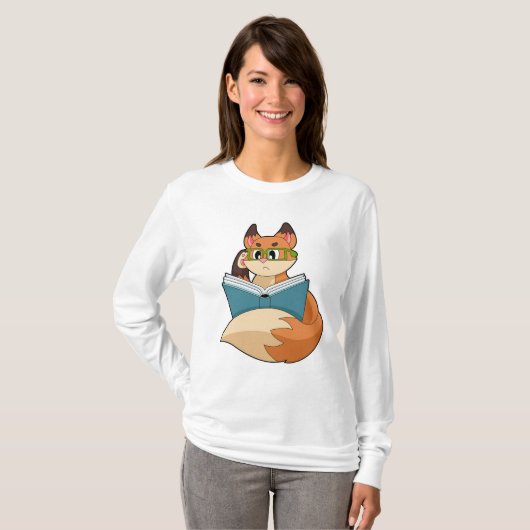 Fox as Nerd with Book & Glasses T-Shirt (Vorne ganz)