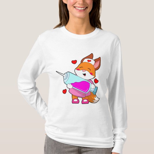 Fox as Nurse with Spritze T-Shirt (Vorderseite)