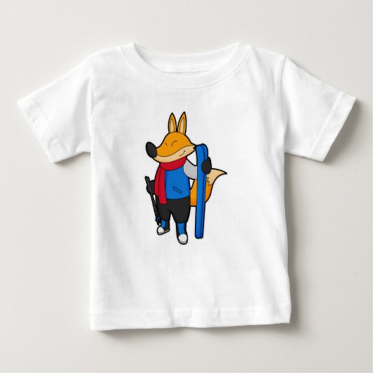 Fox as Skier mit Ski Baby T-shirt (Vorderseite)