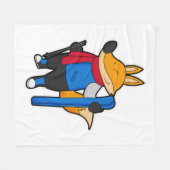 Fox as Skier mit Ski Fleecedecke (Vorderseite (Horizontal))