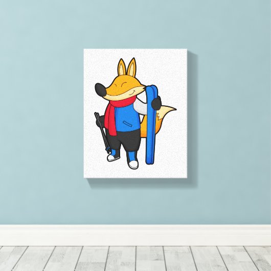 Fox as Skier mit Ski Leinwanddruck (Insitu (Holzboden))