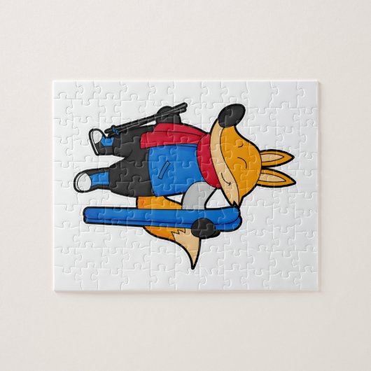 Fox as Skier mit Ski Puzzle (Horizontal)