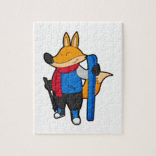 Fox as Skier mit Ski Puzzle