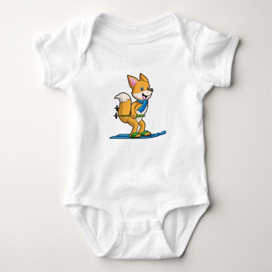Fox as Skier mit Ski & Skistöcken Baby Strampler (Vorderseite)