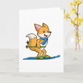 Fox as Skier mit Ski & Skistöcken Karte (Gelbe Blume)