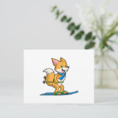 Fox as Skier mit Ski & Skistöcken Postkarte (Stehend Vorderseite)