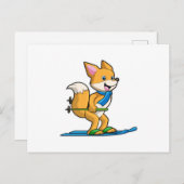 Fox as Skier mit Ski & Skistöcken Postkarte (Vorne/Hinten)