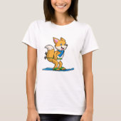 Fox as Skier mit Ski & Skistöcken T-Shirt (Vorderseite)