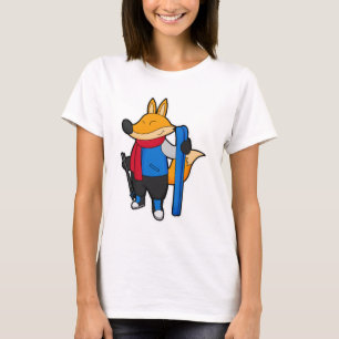 Fox as Skier mit Ski T-Shirt