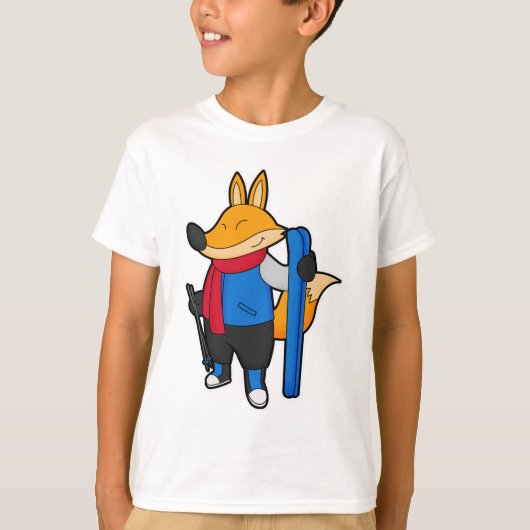Fox as Skier mit Ski T-Shirt (Vorderseite)