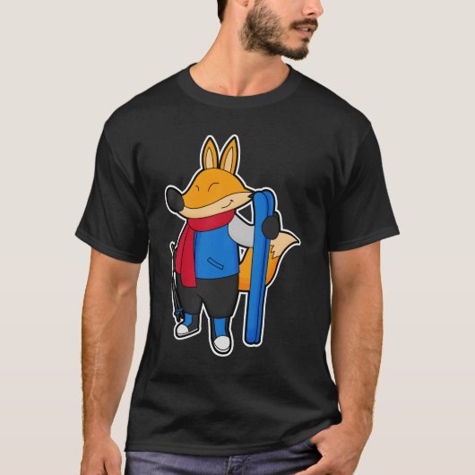 Fox as Skier mit Ski T-Shirt (Vorderseite)