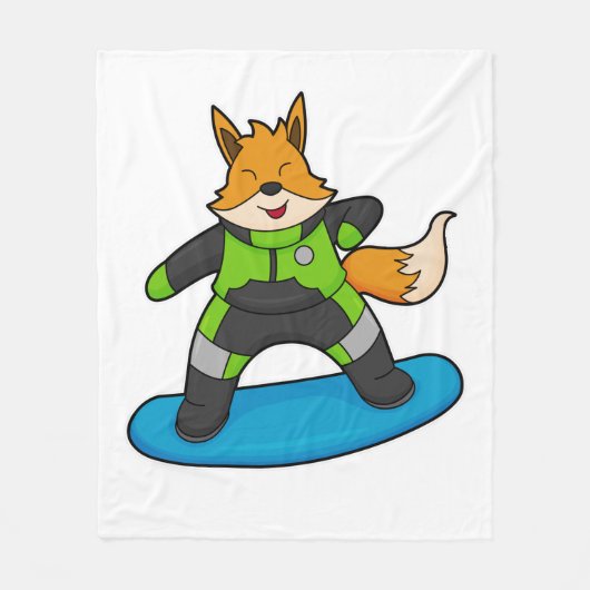 Fox as Snowboarder with Snowboard Fleecedecke (Vorderseite)