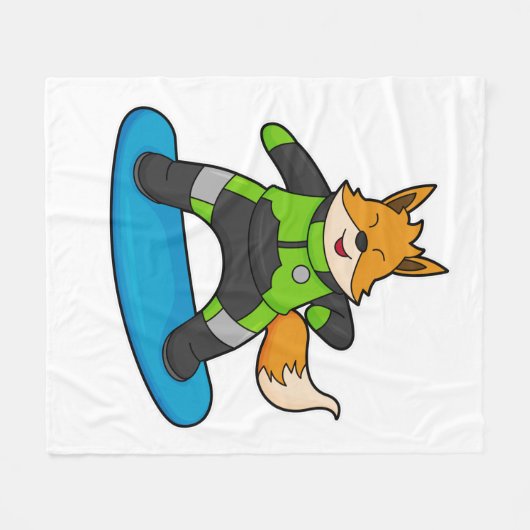 Fox as Snowboarder with Snowboard Fleecedecke (Vorderseite (Horizontal))