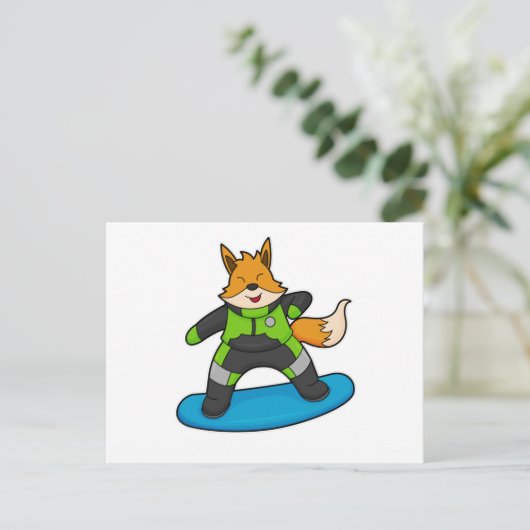 Fox as Snowboarder with Snowboard Postkarte (Stehend Vorderseite)