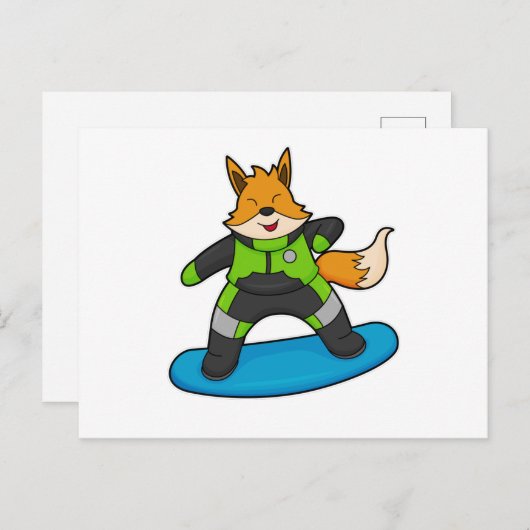 Fox as Snowboarder with Snowboard Postkarte (Vorne/Hinten)