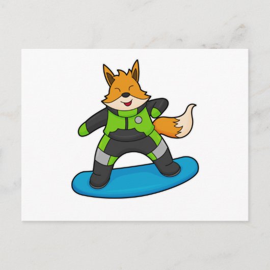 Fox as Snowboarder with Snowboard Postkarte (Vorderseite)