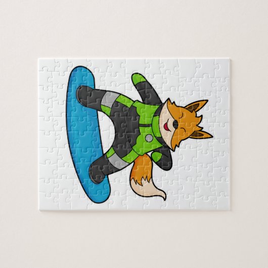 Fox as Snowboarder with Snowboard Puzzle (Horizontal)