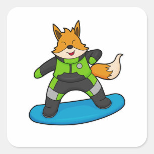 Fox as Snowboarder with Snowboard Quadratischer Aufkleber