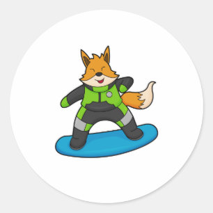 Fox as Snowboarder with Snowboard Runder Aufkleber