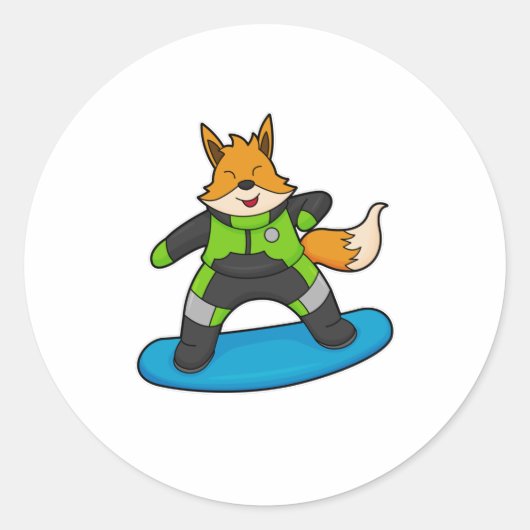 Fox as Snowboarder with Snowboard Runder Aufkleber (Vorderseite)