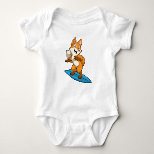 Fox as Surfer mit Surfbrett Baby Strampler (Vorderseite)
